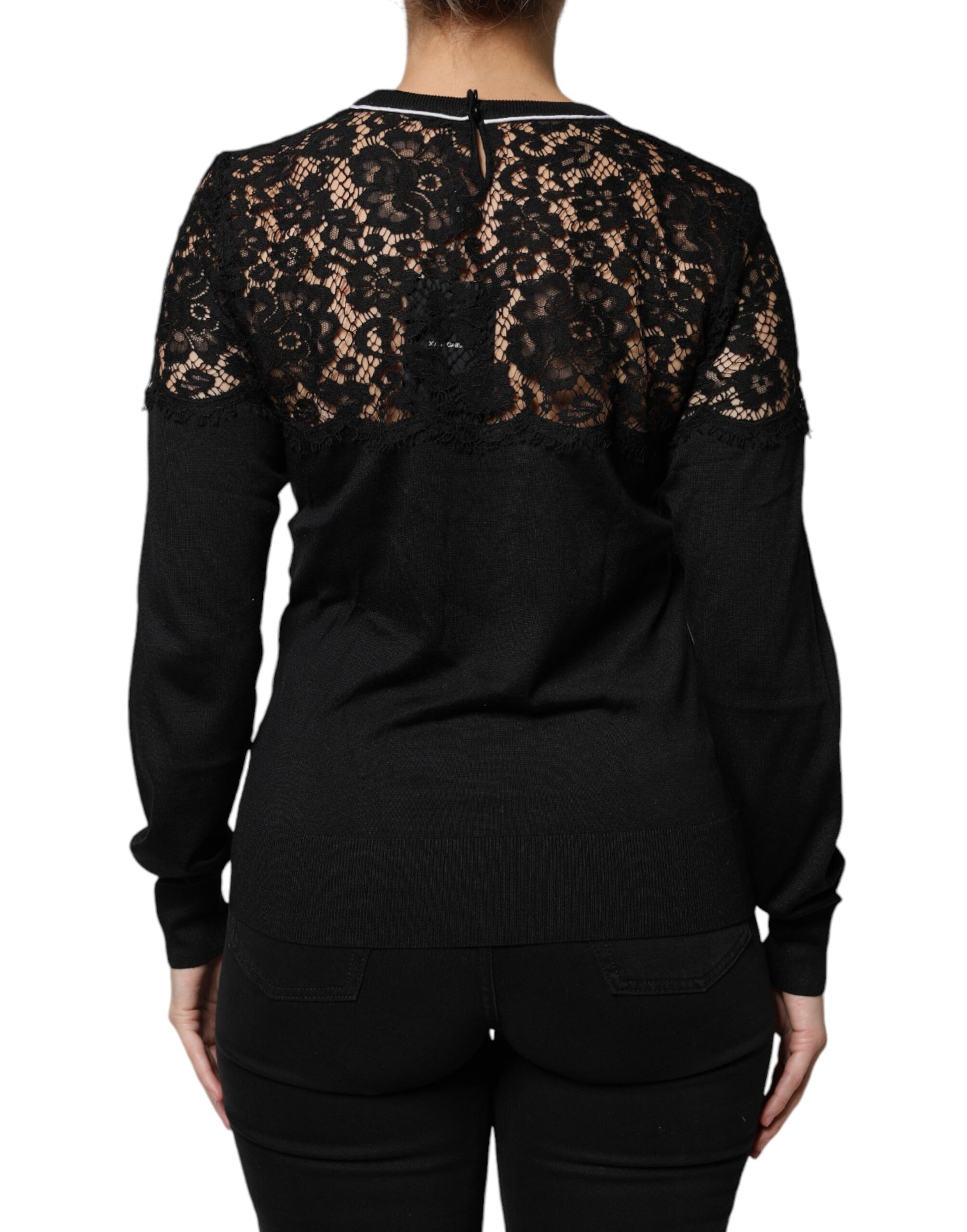 Dolce & Gabbana Black Floral Lace Silk Pullover Blouse Top Dolce & Gabbana