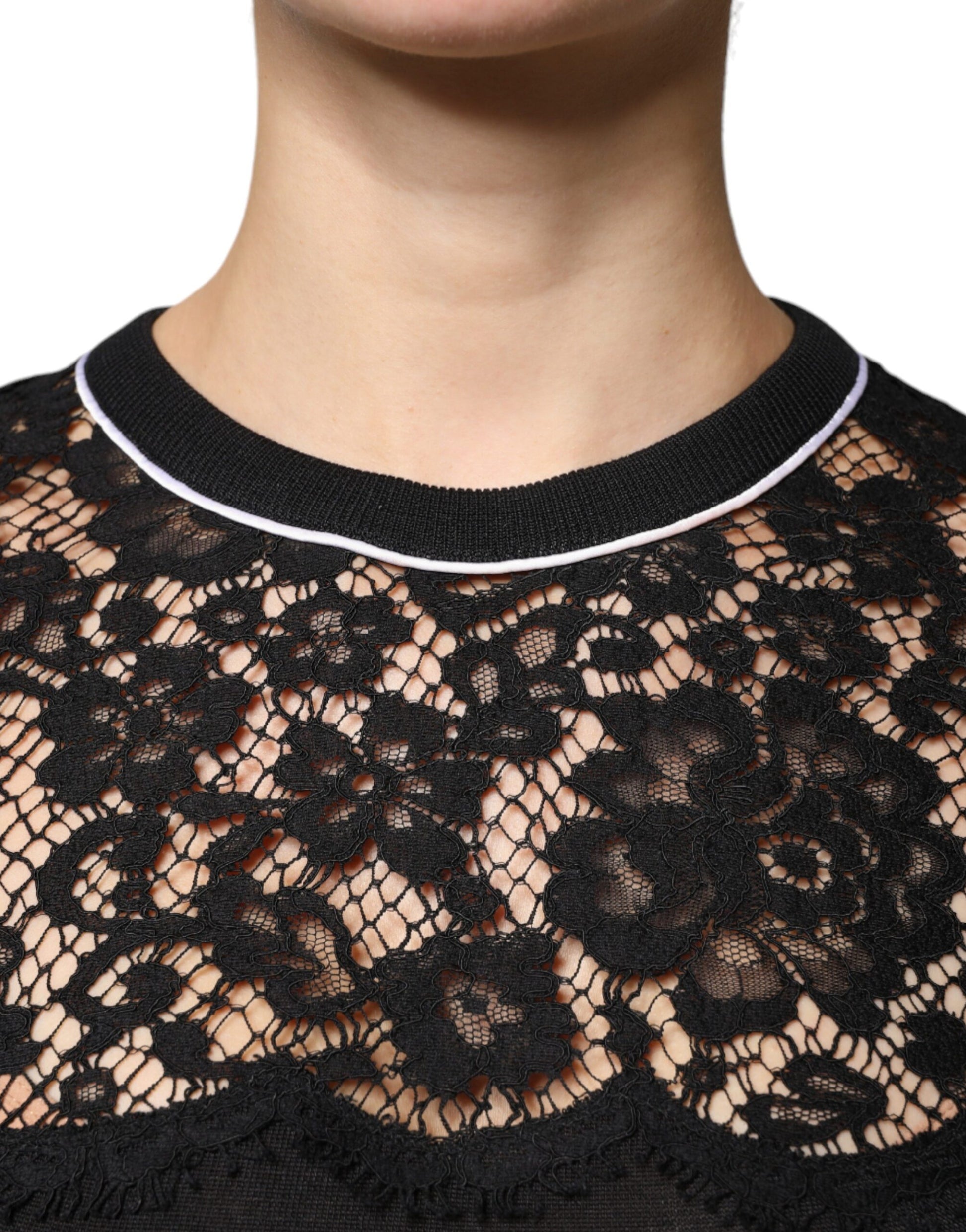 Dolce & Gabbana Black Floral Lace Silk Pullover Blouse Top Dolce & Gabbana