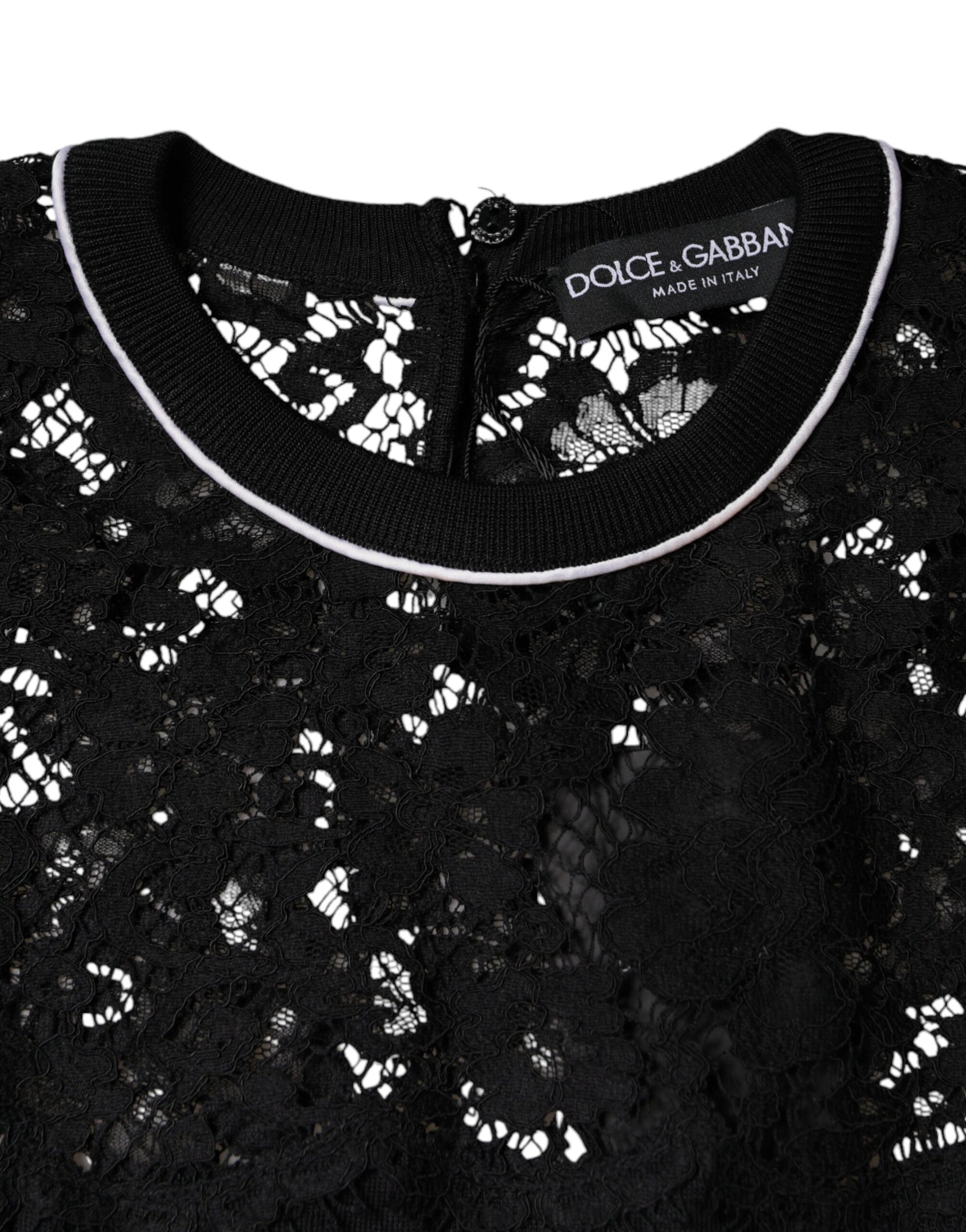 Dolce & Gabbana Black Floral Lace Silk Pullover Blouse Top Dolce & Gabbana