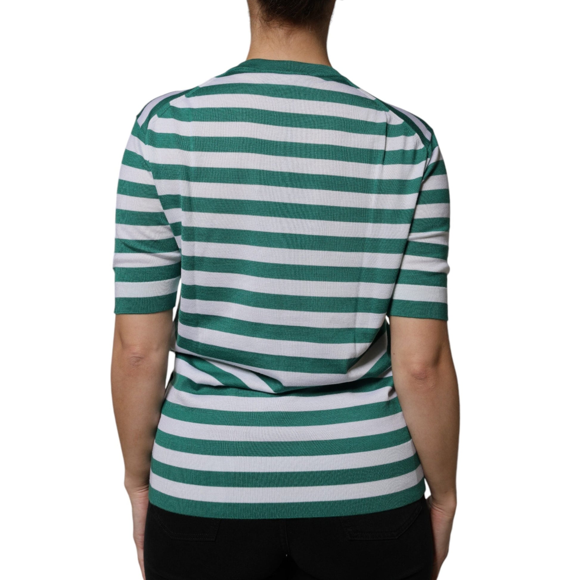Dolce & Gabbana White Green Stripe Leaf Crew Neck T-shirt Dolce & Gabbana