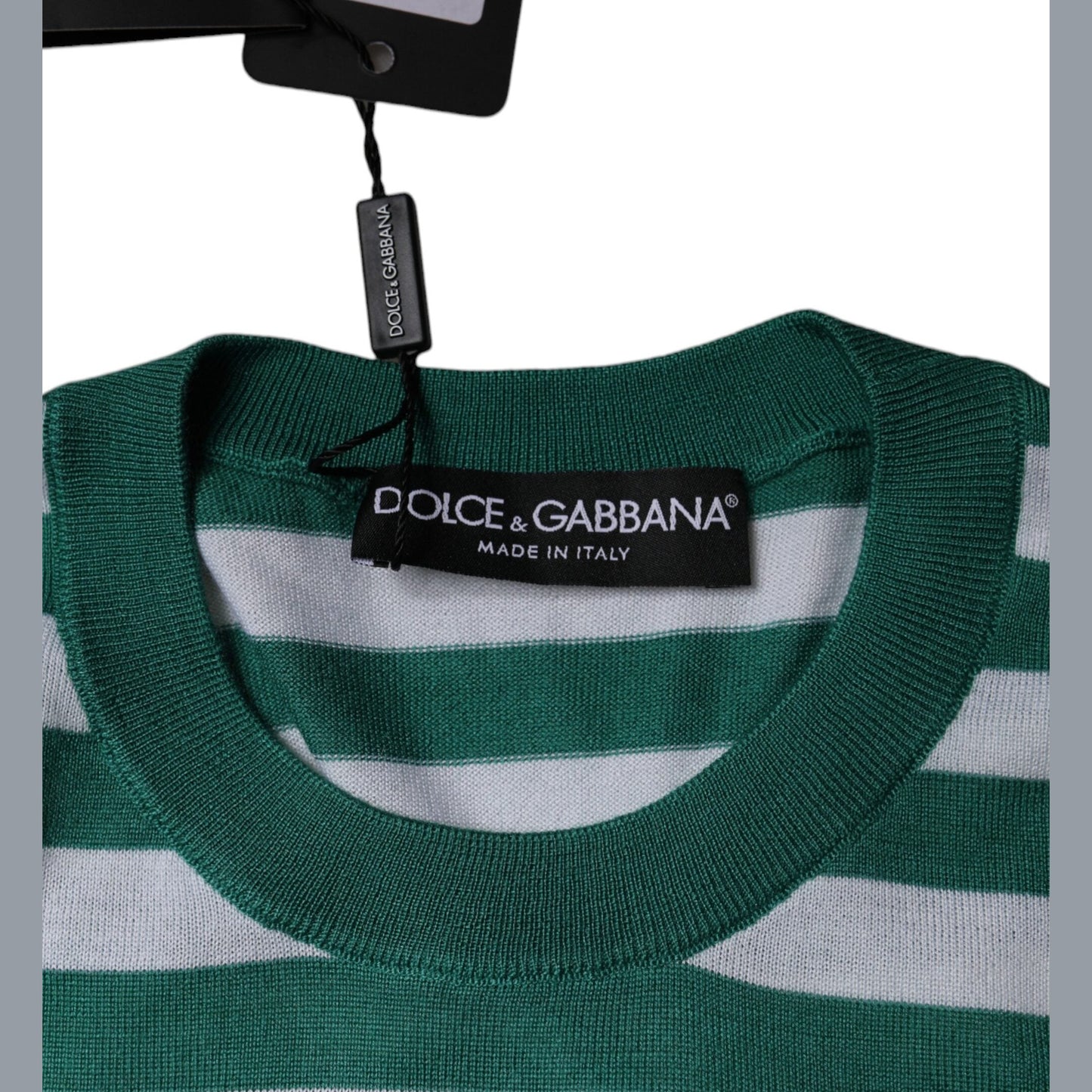 Dolce & Gabbana White Green Stripe Leaf Crew Neck T-shirt Dolce & Gabbana
