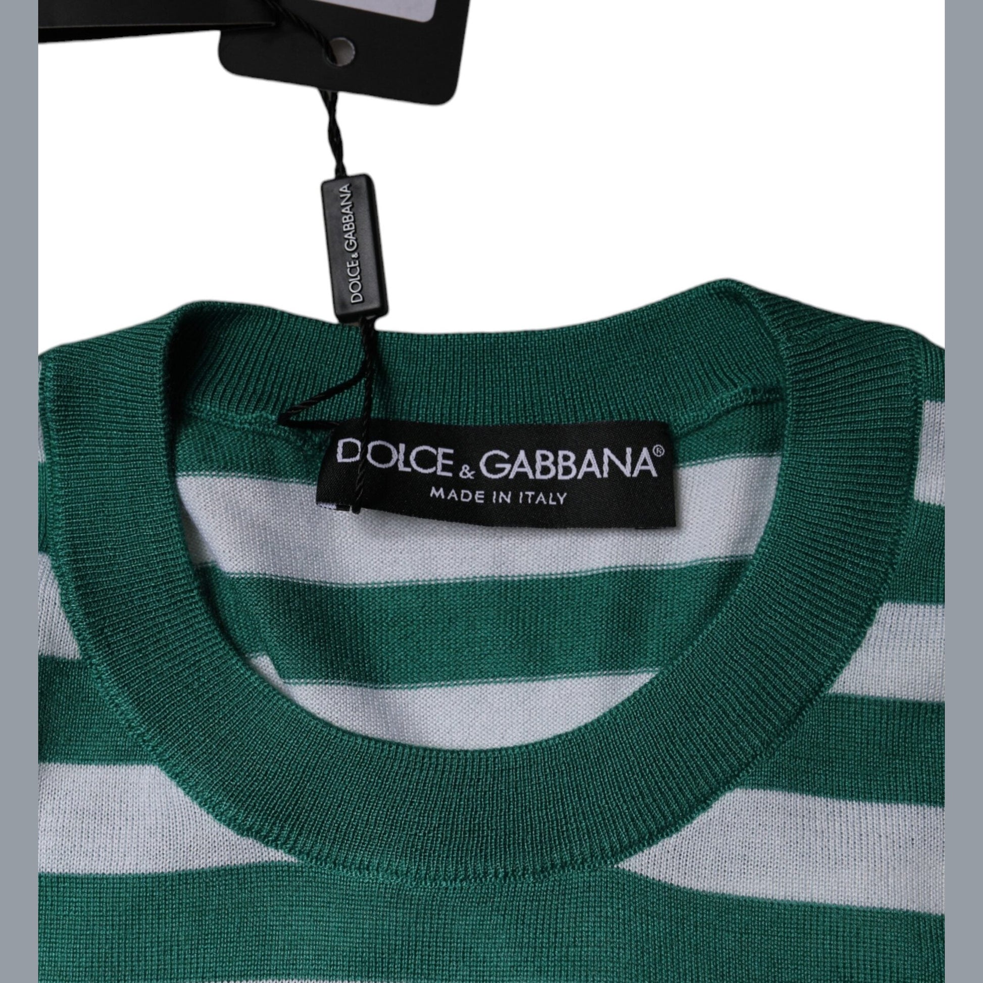 Dolce & Gabbana White Green Stripe Leaf Crew Neck T-shirt Dolce & Gabbana
