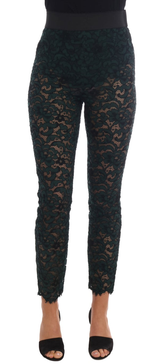 Dolce & Gabbana Green Floral Lace Leggings Pants Dolce & Gabbana