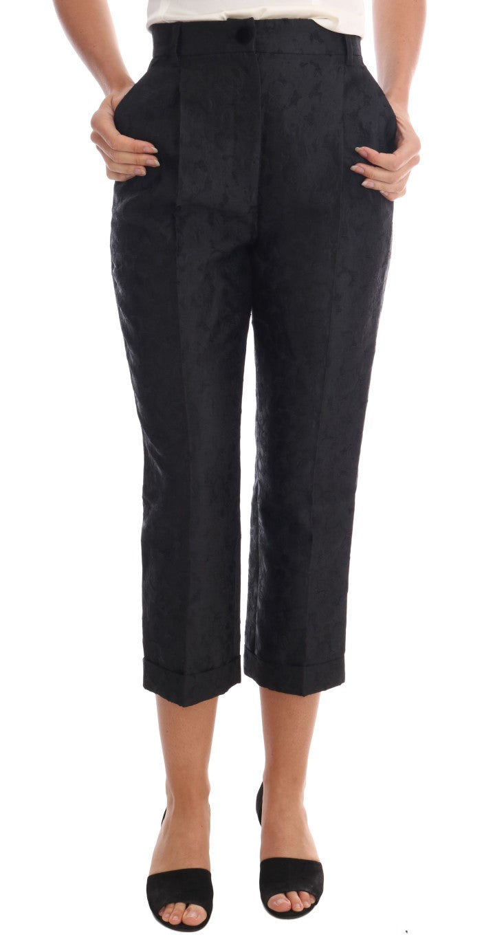 Dolce & Gabbana Black Floral Brocade Capri Pants Dolce & Gabbana