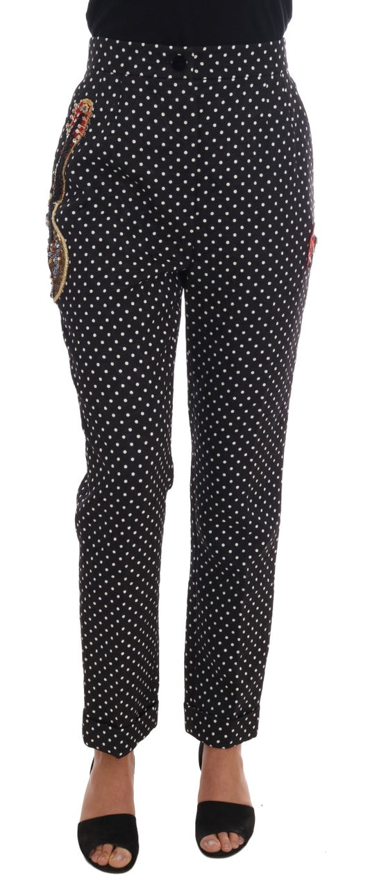 Dolce & Gabbana Black Polka Dot Sicily Crystal Pants Dolce & Gabbana