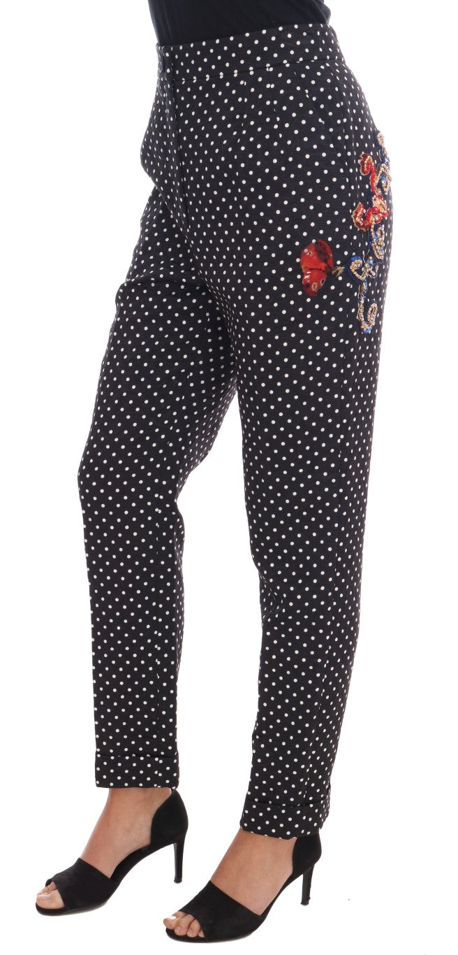 Dolce & Gabbana Black Polka Dot Sicily Crystal Pants Dolce & Gabbana