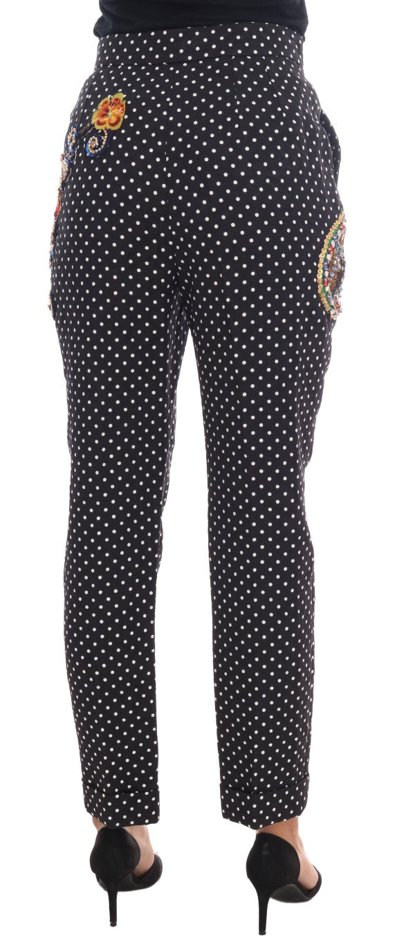 Dolce & Gabbana Black Polka Dot Sicily Crystal Pants Dolce & Gabbana
