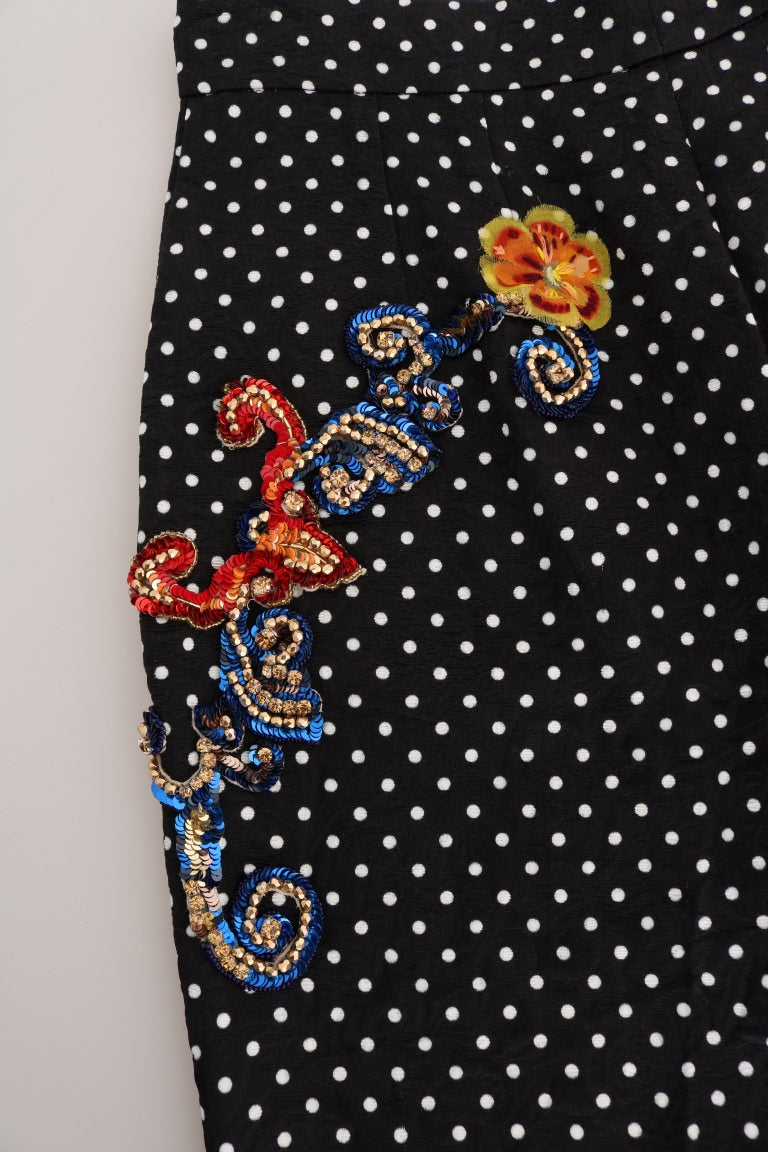 Dolce & Gabbana Black Polka Dot Sicily Crystal Pants Dolce & Gabbana