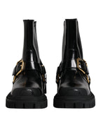 Dolce & Gabbana Black Leather Slip On Stretch Trekking Boots Shoes - Eljoys Fashion 