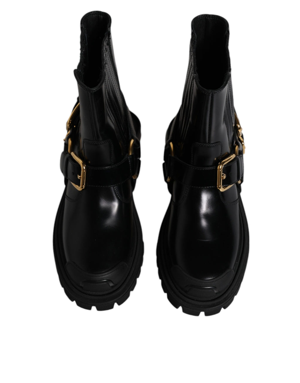 Dolce & Gabbana Black Leather Slip On Stretch Trekking Boots Shoes - Eljoys Fashion 