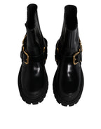 Dolce & Gabbana Black Leather Slip On Stretch Trekking Boots Shoes - Eljoys Fashion 
