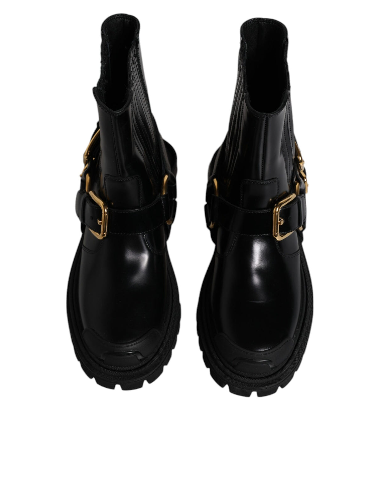 Dolce & Gabbana Black Leather Slip On Stretch Trekking Boots Shoes - Eljoys Fashion 