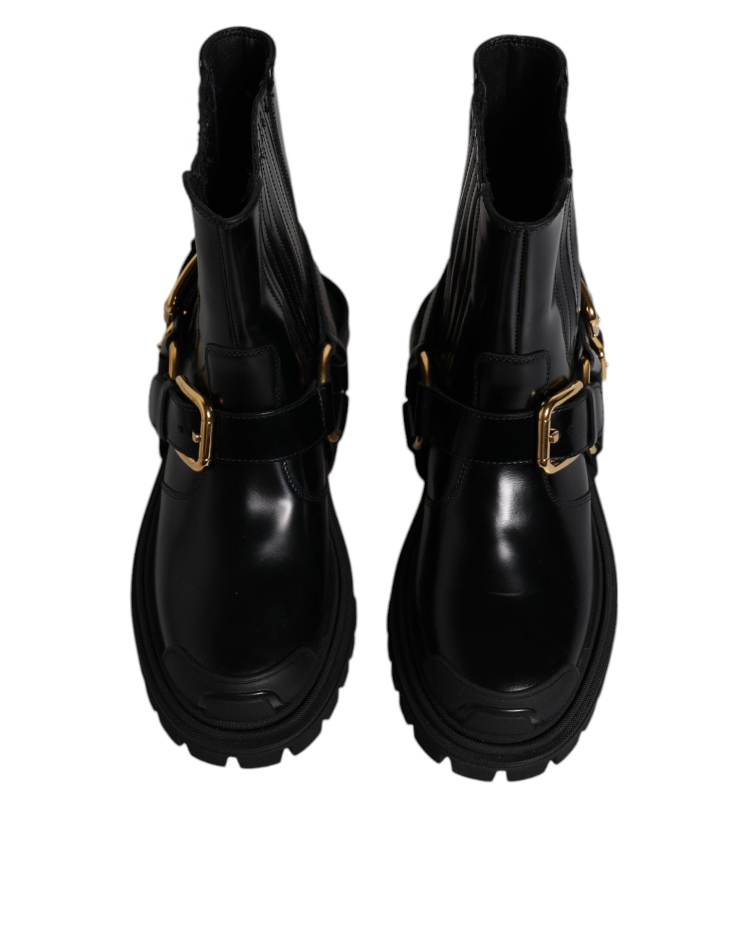 Dolce & Gabbana Black Leather Slip On Stretch Trekking Boots Shoes Dolce & Gabbana
