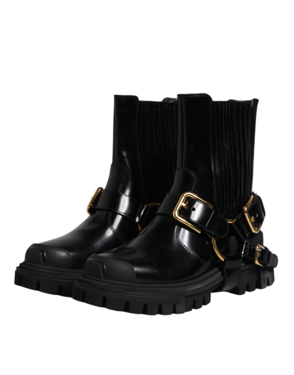 Dolce & Gabbana Black Leather Slip On Stretch Trekking Boots Shoes - Eljoys Fashion 