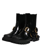 Dolce & Gabbana Black Leather Slip On Stretch Trekking Boots Shoes - Eljoys Fashion 