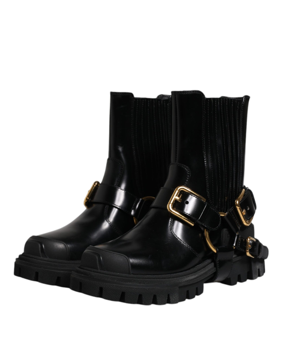 Dolce & Gabbana Black Leather Slip On Stretch Trekking Boots Shoes - Eljoys Fashion 
