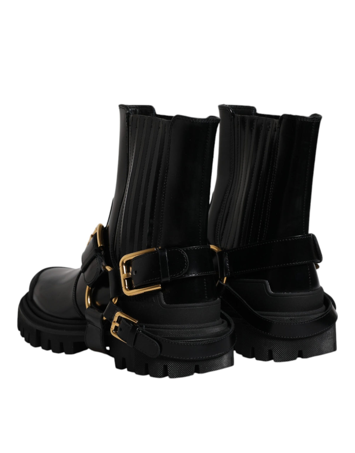 Dolce & Gabbana Black Leather Slip On Stretch Trekking Boots Shoes - Eljoys Fashion 