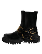Dolce & Gabbana Black Leather Slip On Stretch Trekking Boots Shoes - Eljoys Fashion 