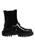 Dolce & Gabbana Black Leather Slip On Stretch Trekking Boots Shoes - Eljoys Fashion 