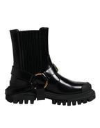 Dolce & Gabbana Black Leather Slip On Stretch Trekking Boots Shoes - Eljoys Fashion 