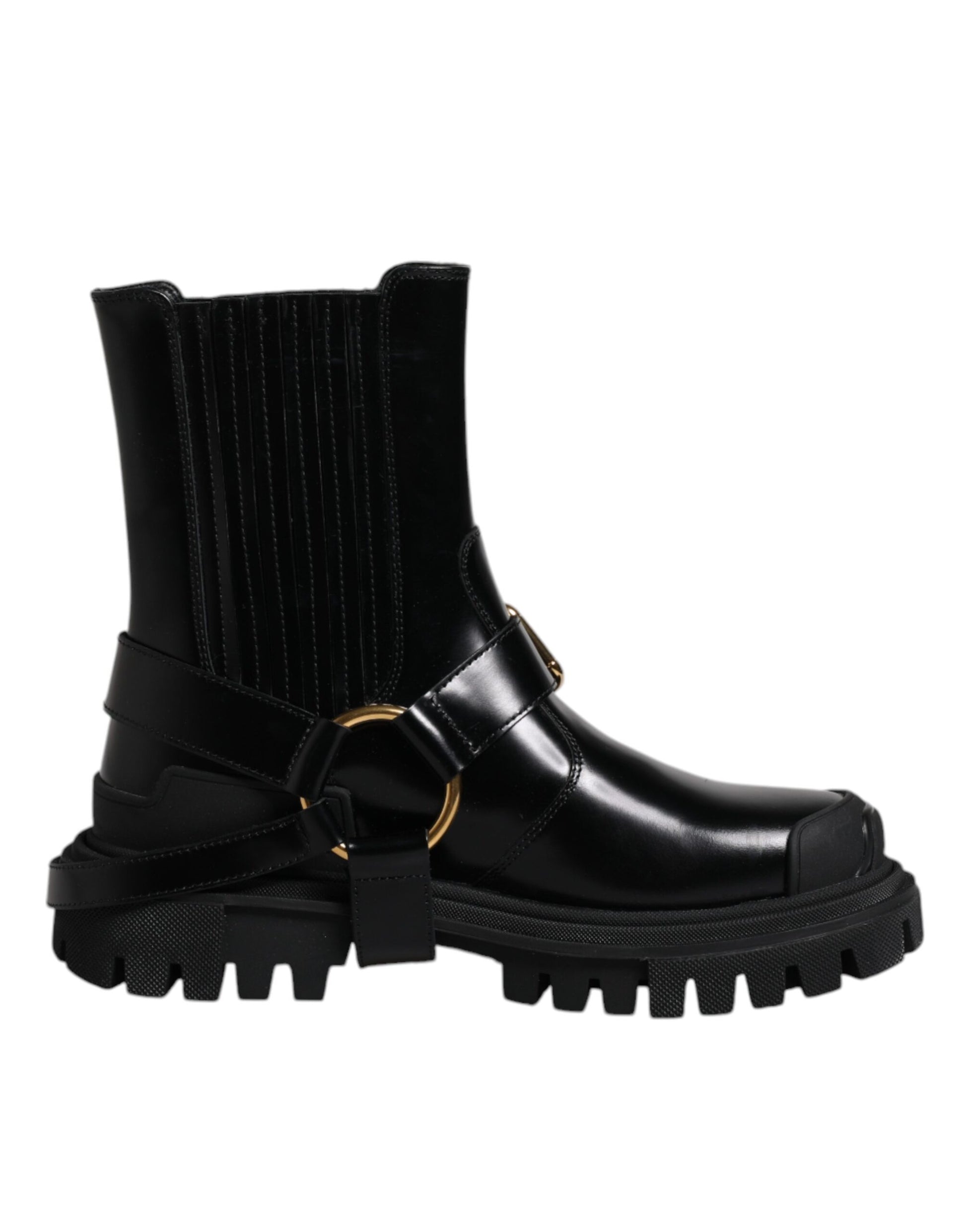 Dolce & Gabbana Black Leather Slip On Stretch Trekking Boots Shoes Dolce & Gabbana