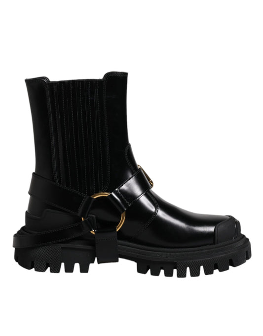 Dolce & Gabbana Black Leather Slip On Stretch Trekking Boots Shoes Dolce & Gabbana