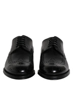 Dolce & Gabbana Black Leather Derby Wingtip Formal Shoes - Eljoys Fashion 