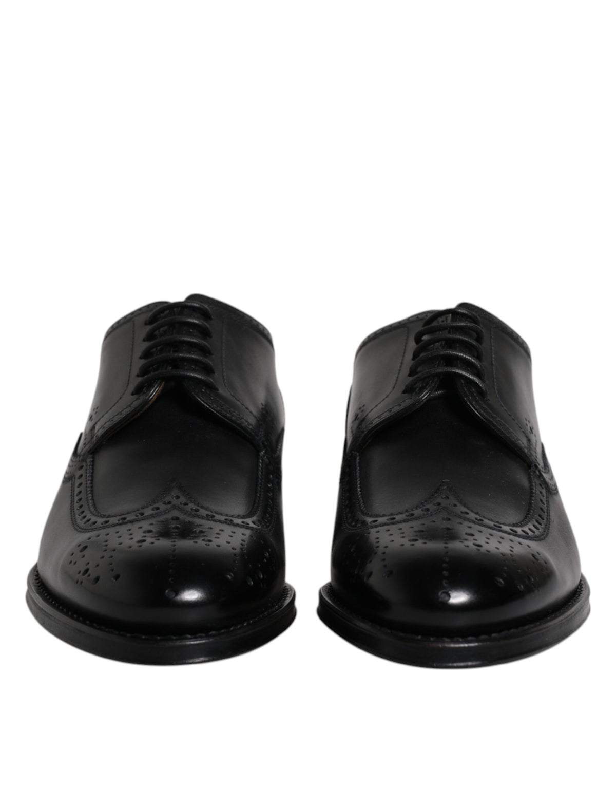 Dolce & Gabbana Black Leather Derby Wingtip Formal Shoes - Eljoys Fashion 