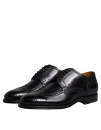 Dolce & Gabbana Black Leather Derby Wingtip Formal Shoes - Eljoys Fashion 