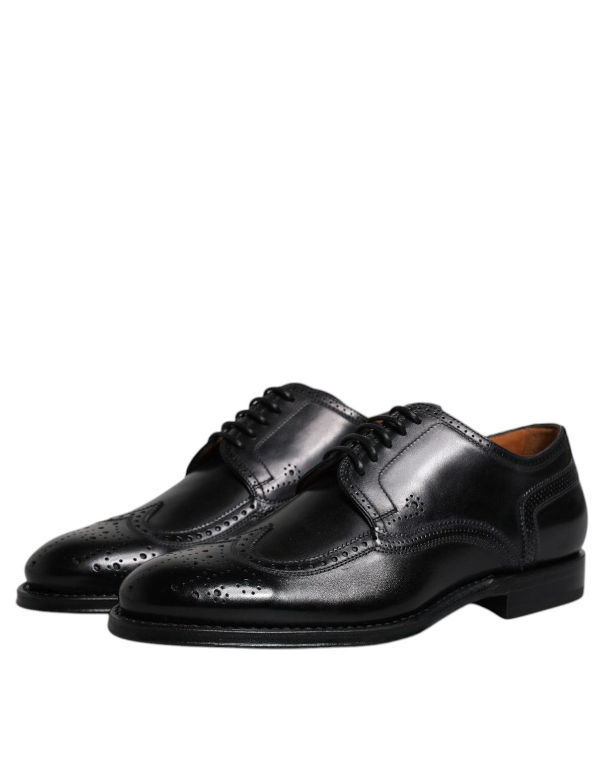Dolce & Gabbana Black Leather Derby Wingtip Formal Shoes - Eljoys Fashion 