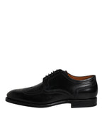 Dolce & Gabbana Black Leather Derby Wingtip Formal Shoes - Eljoys Fashion 