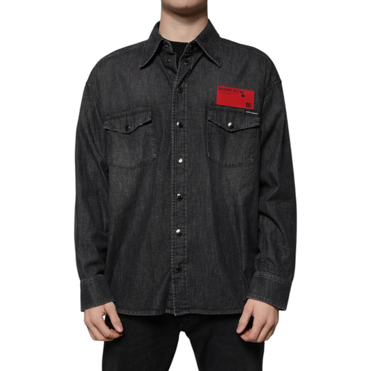 Dolce & Gabbana Black Logo Cotton Button Down Denim Shirt Dolce & Gabbana