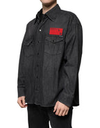 Dolce & Gabbana Black Logo Cotton Button Down Denim Shirt - Eljoys Fashion 