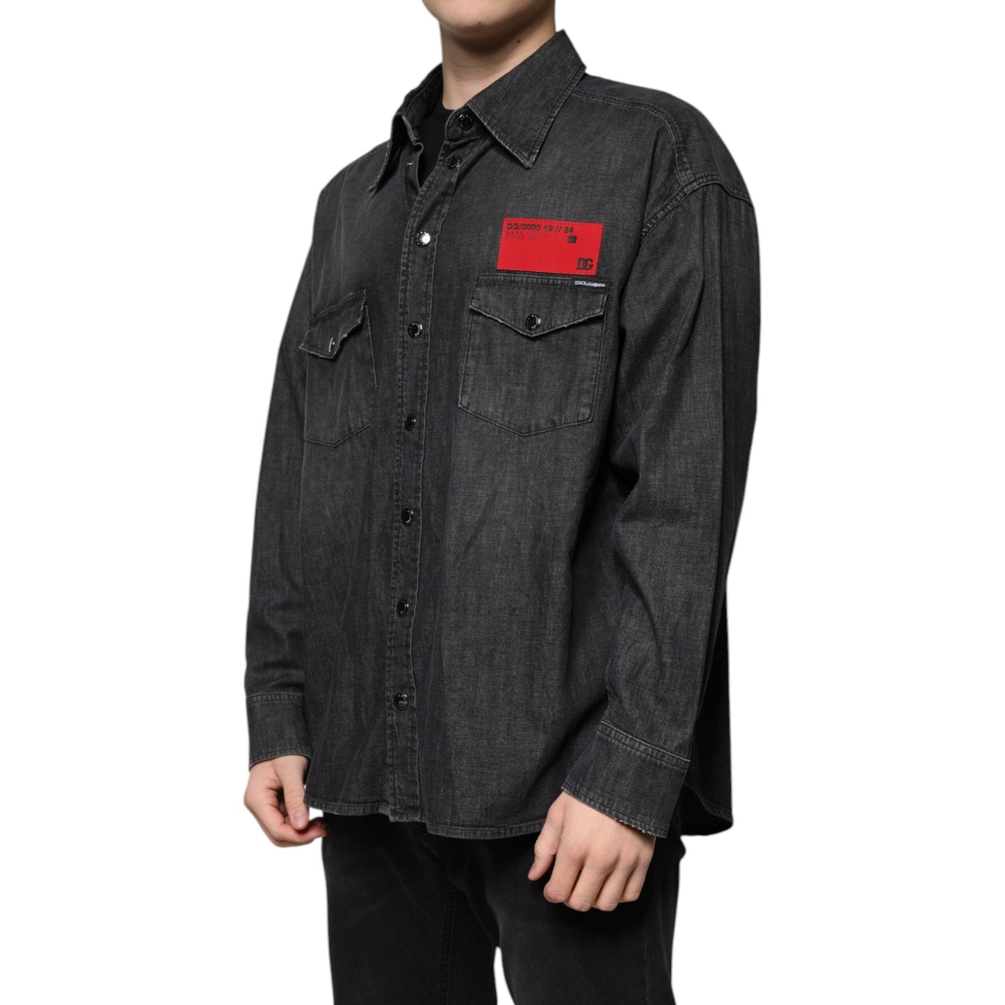 Dolce & Gabbana Black Logo Cotton Button Down Denim Shirt Dolce & Gabbana