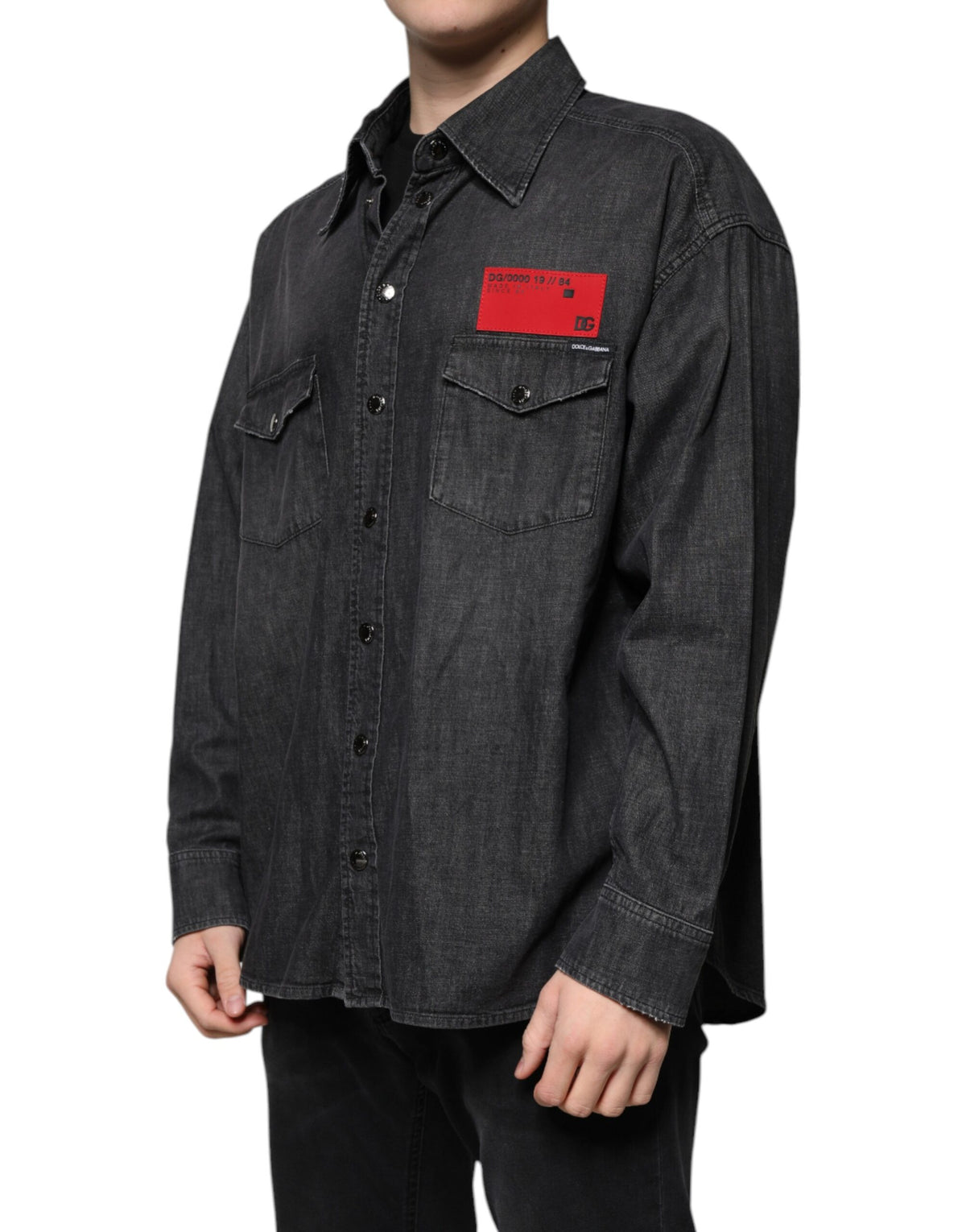 Dolce & Gabbana Black Logo Cotton Button Down Denim Shirt - Eljoys Fashion 