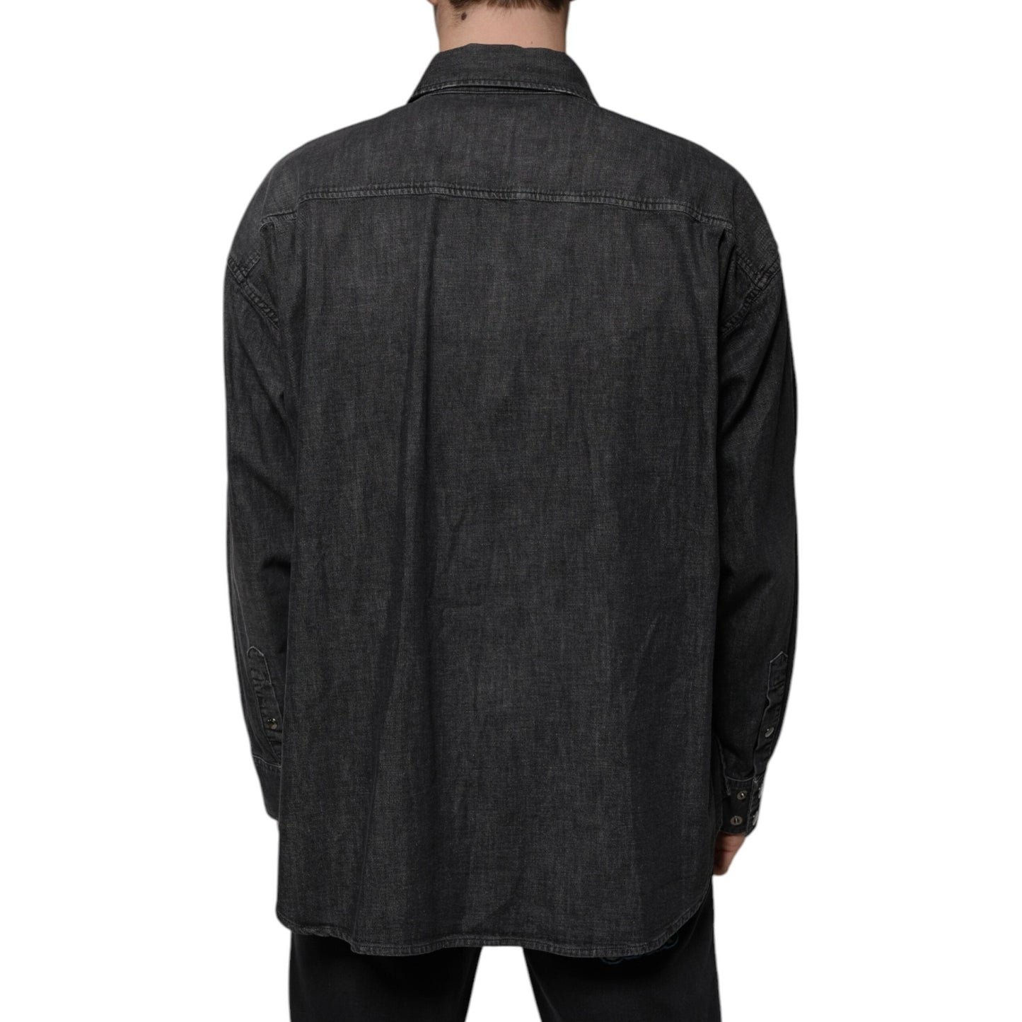Dolce & Gabbana Black Logo Cotton Button Down Denim Shirt Dolce & Gabbana