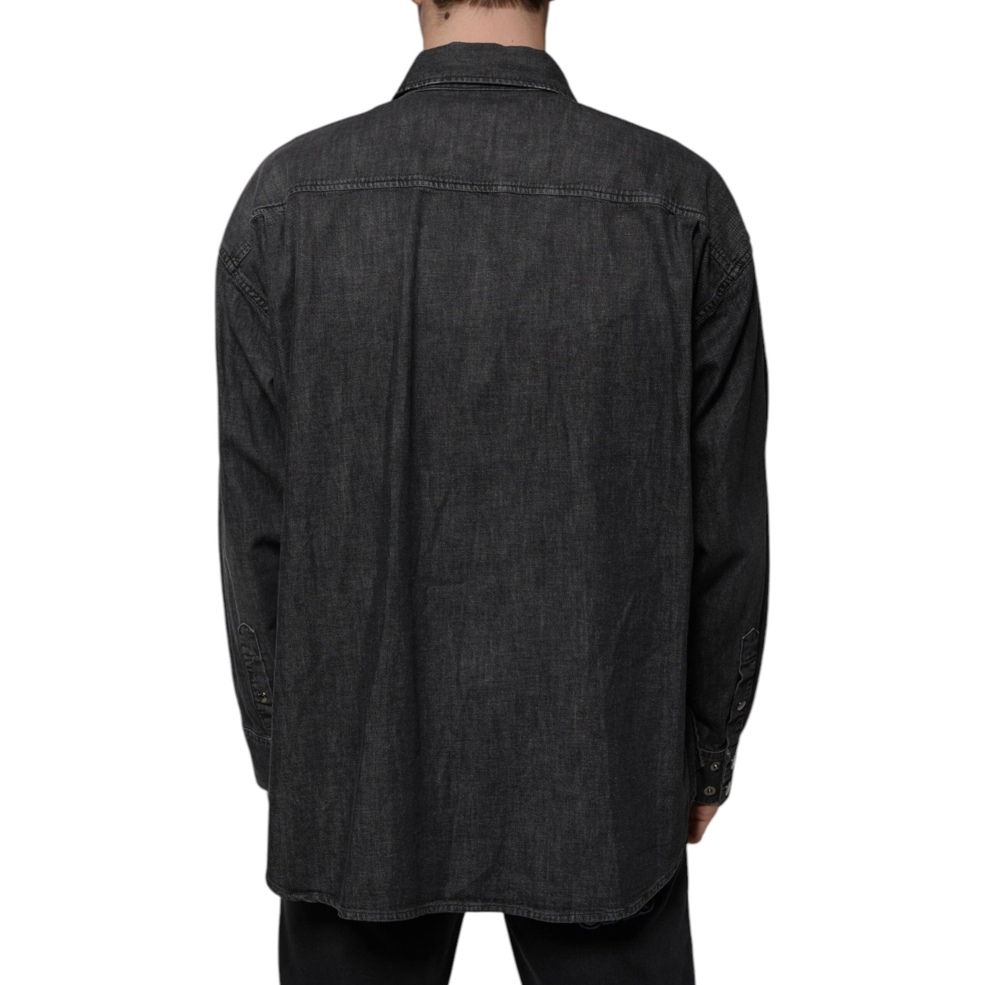 Dolce & Gabbana Black Logo Cotton Button Down Denim Shirt Dolce & Gabbana