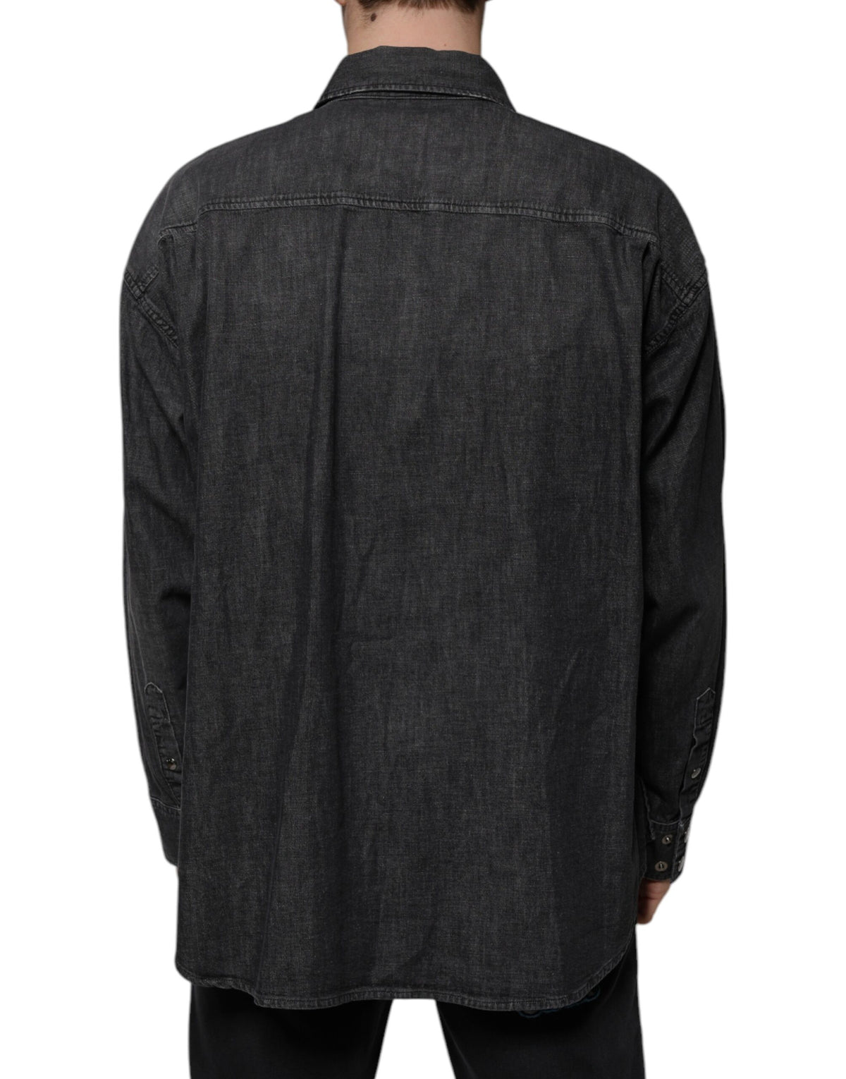 Dolce & Gabbana Black Logo Cotton Button Down Denim Shirt - Eljoys Fashion 