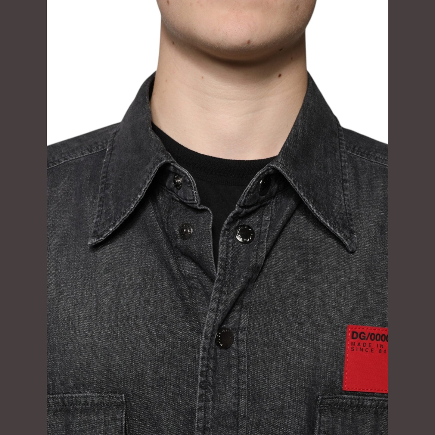 Dolce & Gabbana Black Logo Cotton Button Down Denim Shirt Dolce & Gabbana