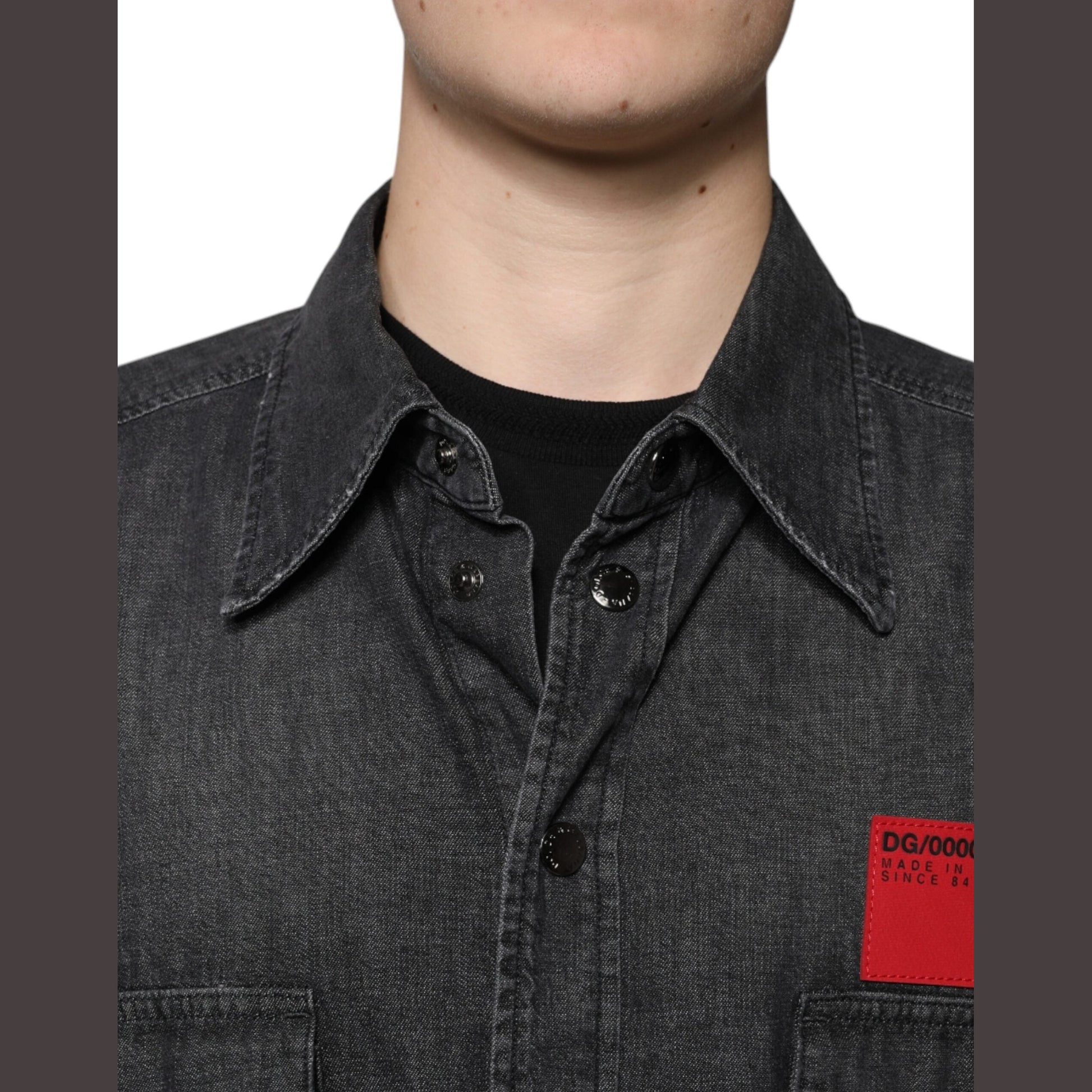 Dolce & Gabbana Black Logo Cotton Button Down Denim Shirt Dolce & Gabbana