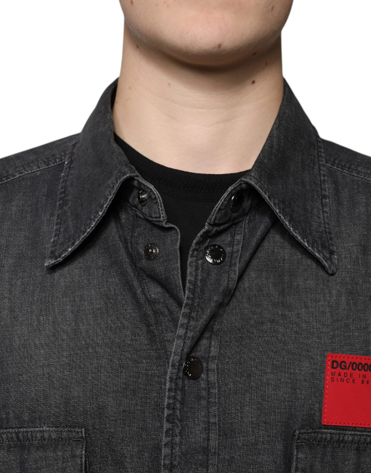 Dolce & Gabbana Black Logo Cotton Button Down Denim Shirt - Eljoys Fashion 