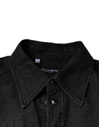 Dolce & Gabbana Black Logo Cotton Button Down Denim Shirt - Eljoys Fashion 