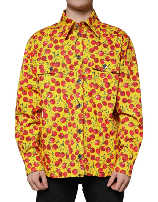 Dolce & Gabbana Yellow Cherry Button Down Men Casual Shirt Dolce & Gabbana