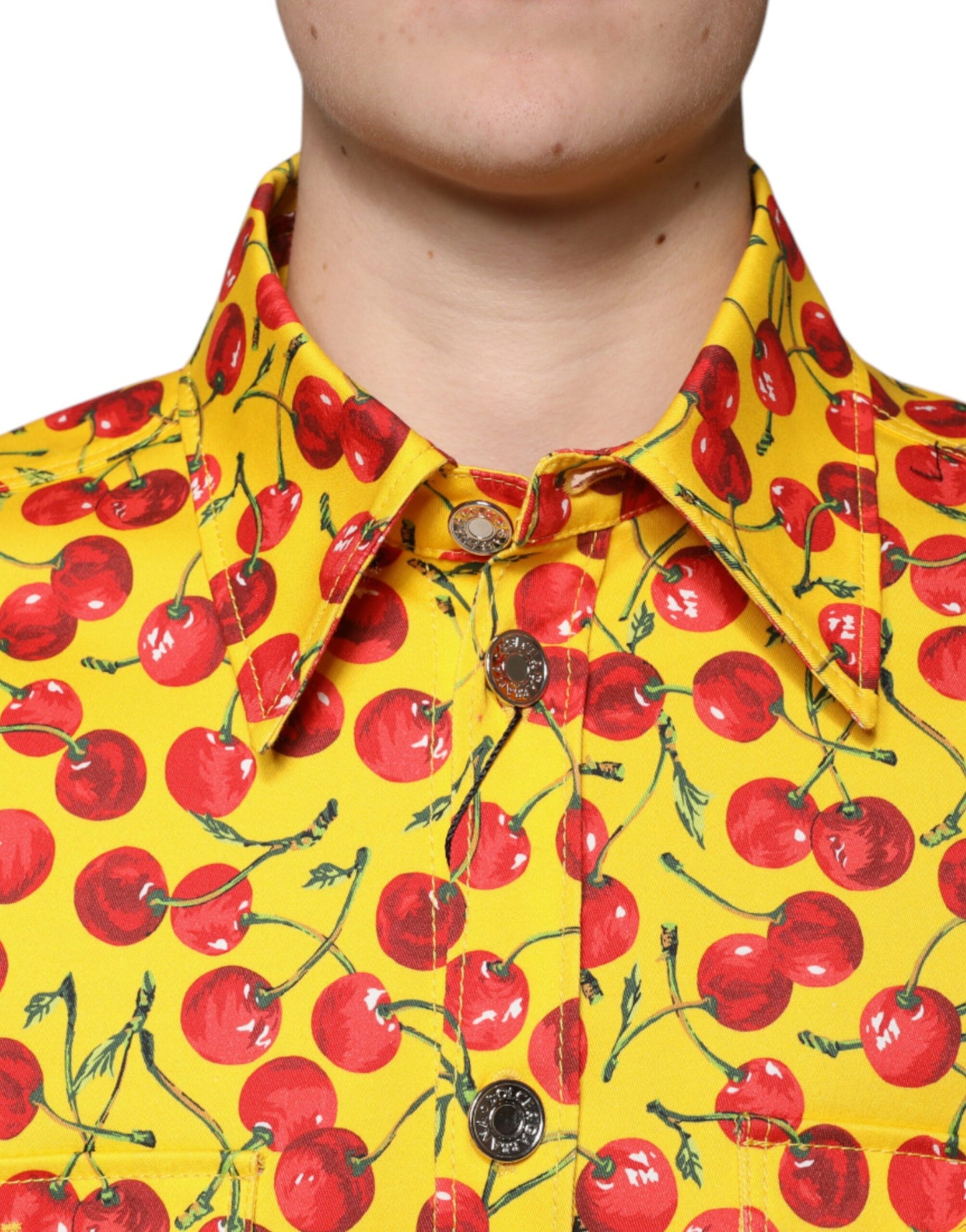 Dolce & Gabbana Yellow Cherry Button Down Men Casual Shirt Dolce & Gabbana