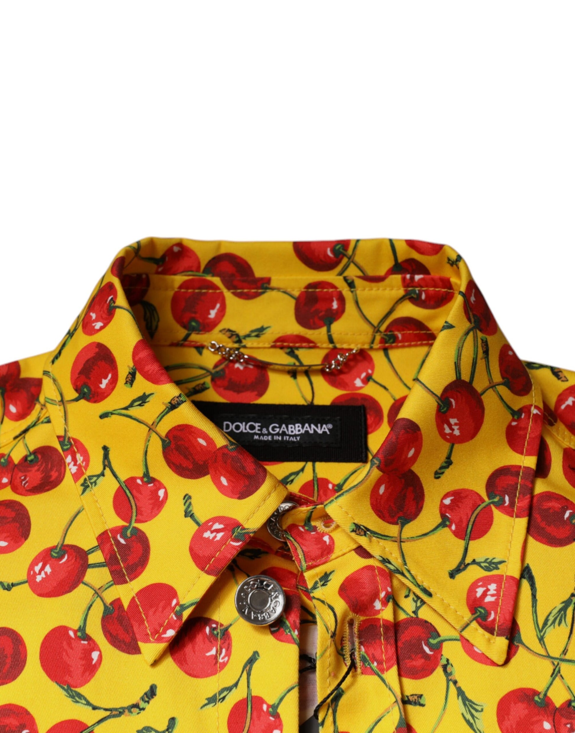 Dolce & Gabbana Yellow Cherry Button Down Men Casual Shirt Dolce & Gabbana