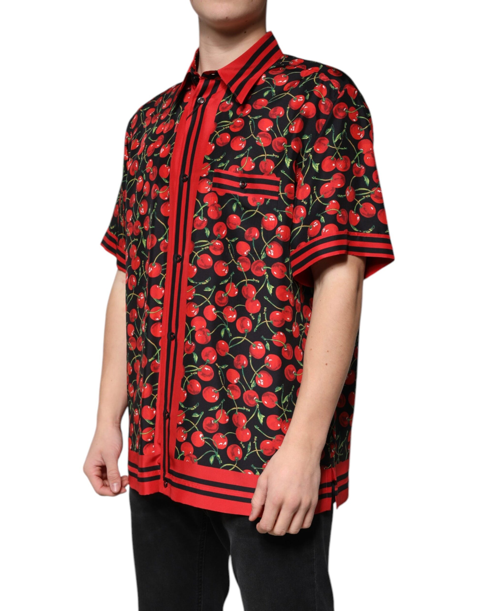 Dolce & Gabbana Black Cherry Silk Button Down Casual Shirt Dolce & Gabbana