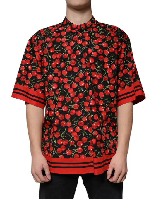 Dolce & Gabbana Black Cherry Cotton Button Down Casual Shirt Dolce & Gabbana