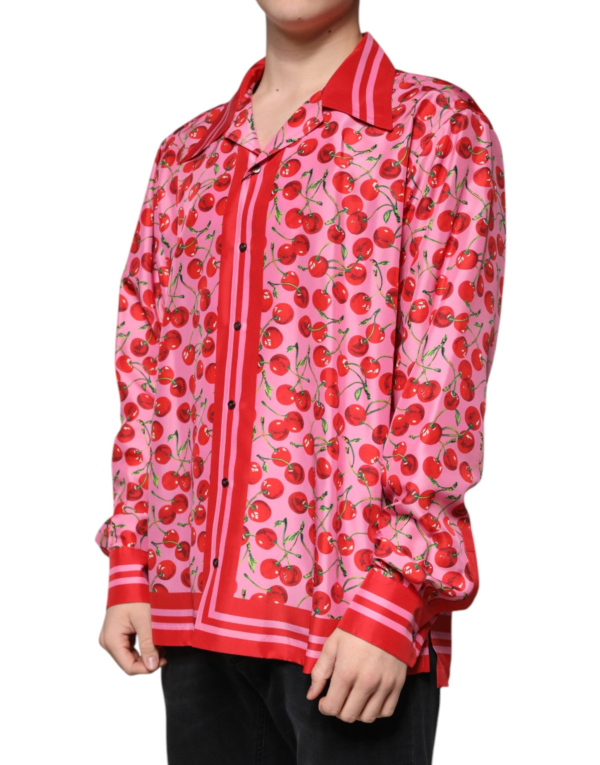 Dolce & Gabbana Pink Cherry Silk Button Down Casual Shirt Dolce & Gabbana