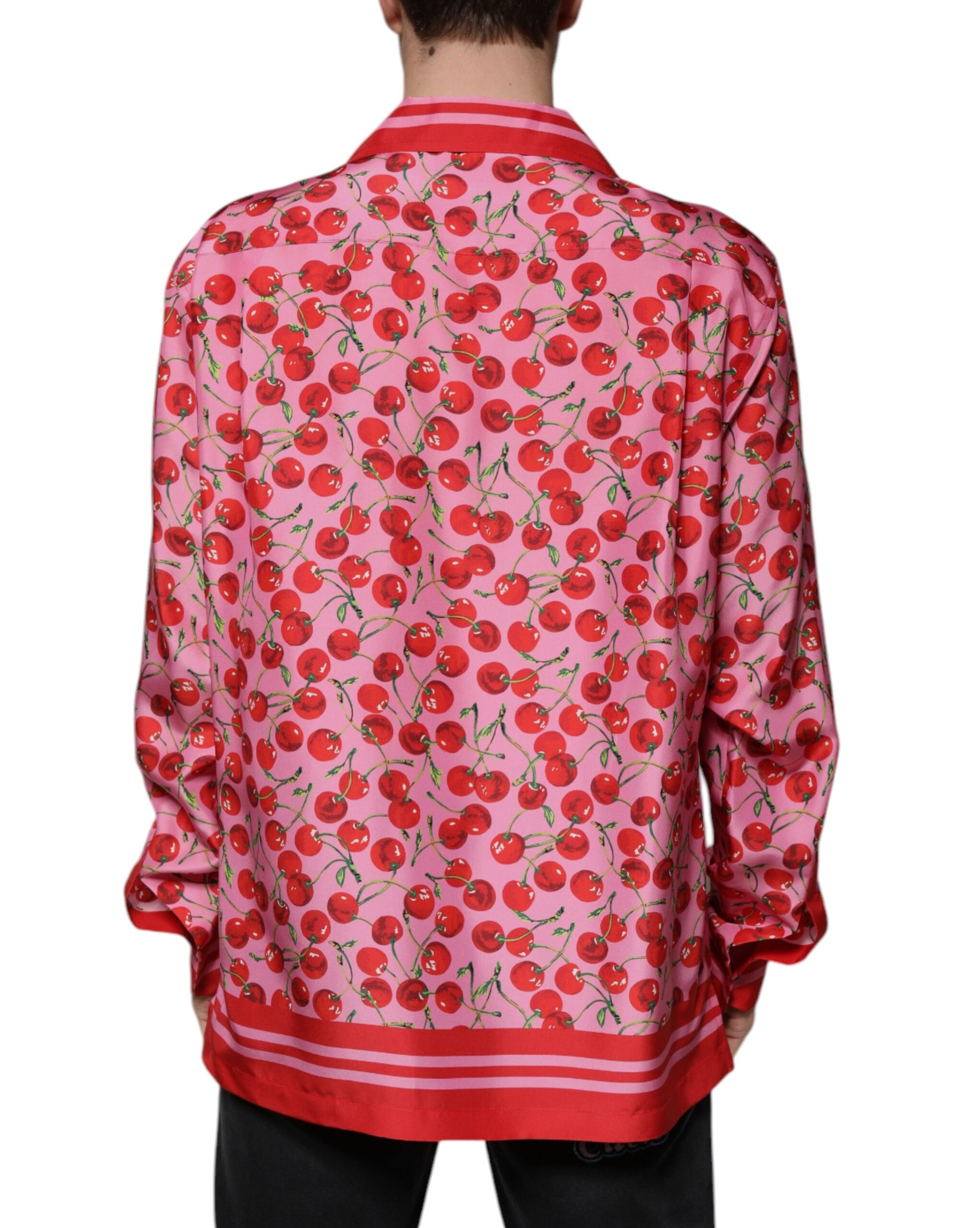 Dolce & Gabbana Pink Cherry Silk Button Down Casual Shirt Dolce & Gabbana