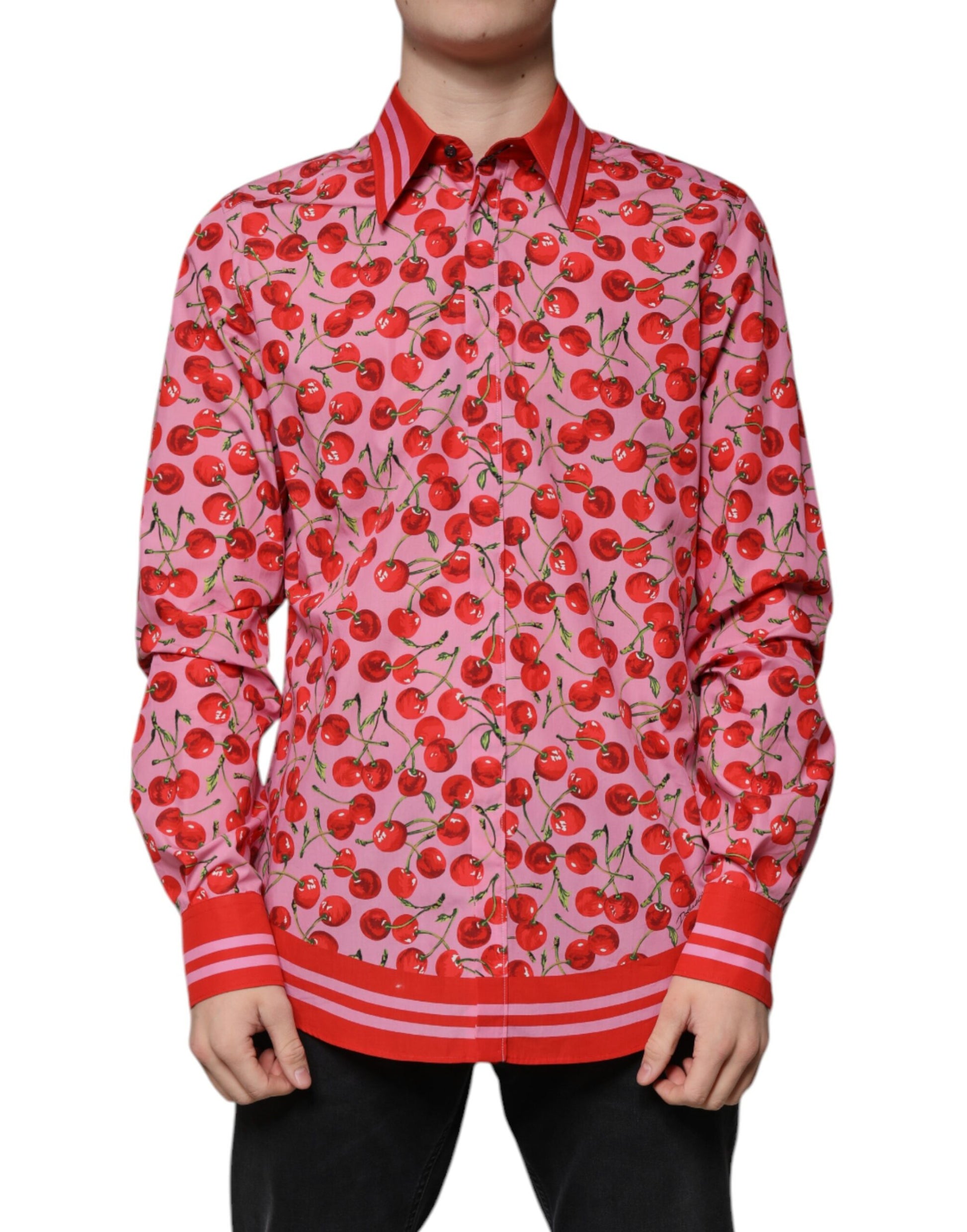 Dolce & Gabbana Pink Cherry Cotton Formal MARTINI Dress Shirt Dolce & Gabbana